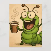 surreal cartoon style over caffeinated caterpillar postcard