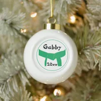 Martial Arts Green Belt Dated Ceramic Ball Christmas Ornament