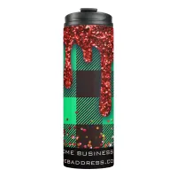 *~* QR SWAG  Rustic Christmas Glitter GREEN Plaid Thermal Tumbler