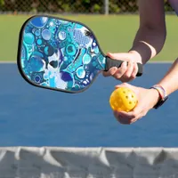 Blue Sea Bubbles Abstract Art Pickleball Paddle