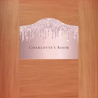 Pink glitter drips name girl door sign