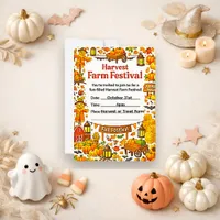 Rustic Orange Watercolor Harvest Farm Invitation
