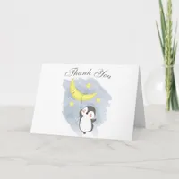 Penguin Moon Baby Shower Watercolor Thank You Card
