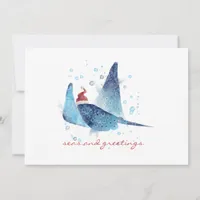 Festive Beach Manta Ray Seas and Greetings Holiday Card