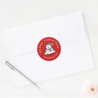 Snowman With Custom Name | Cute Red Christmas Classic Round Sticker