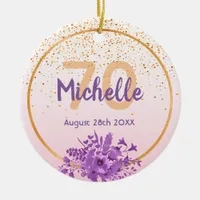 70th birthday rose gold purple florals name ceramic ornament