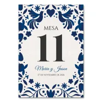 Otomi Blue Floral Elegant Fiesta Spanish Wedding Table Number