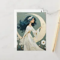 A beautiful woman and the moon postcard