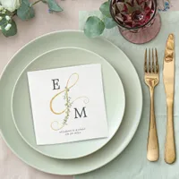 Monogram Gold Ampersand Eucalyptus Wedding Napkins