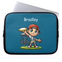 Cute Little Boy Playing Disc Golf Personalized Laptop Sleeve