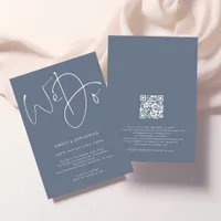 Minimalist We Do Script Dusty Blue QR Code Wedding Invitation