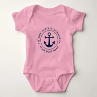 Girl's Nautical Navy Anchor Rope Captain Boat Name Baby Bodysuit