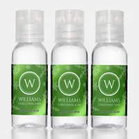 Festive Green Foil Snowflakes Monogram Name Hand Sanitizer