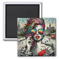 Grunge Art | Fractured Woman Abstract Magnet