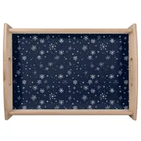 White Snowflakes on a Dark Blue Background Serving Tray