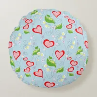 Fun Colorful Hearts and Flowers Round Pillow