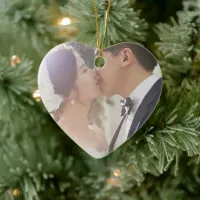 Our First Christmas Wedding Photo Ceramic Ornament