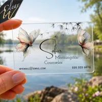 Serene Watercolor Butterfly Clear Counselor Business Cards