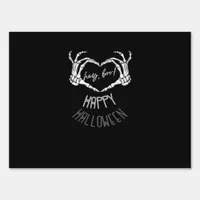 Hey, Boo! Happy Halloween Skeleton Hand Heart Clas Sign