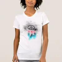 *~* Grunge Watercolor Peace Sign Feathers Flowers T-Shirt