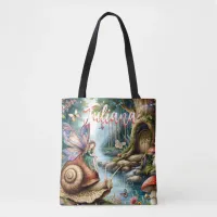 Personalized Fairy Land with Snail and Butterflies Tote Bag