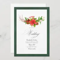 Poinsettia and Pine Christmas Wedding Charm Invitation