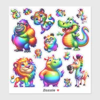 Cute Rainbow Smiling Wildlife Sticker Sheet