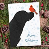 Black Lab Christmas Cardinal - Labrador Cute Dog Holiday Card