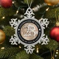 Elegant 28th Linen Wedding Anniversary Celebration Snowflake Pewter Christmas Ornament