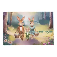 Easter Bunny Family Chasing Eggs - Painting Placemat