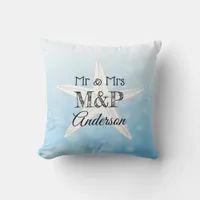 Personalized Blue Starfish Beach House Pillow