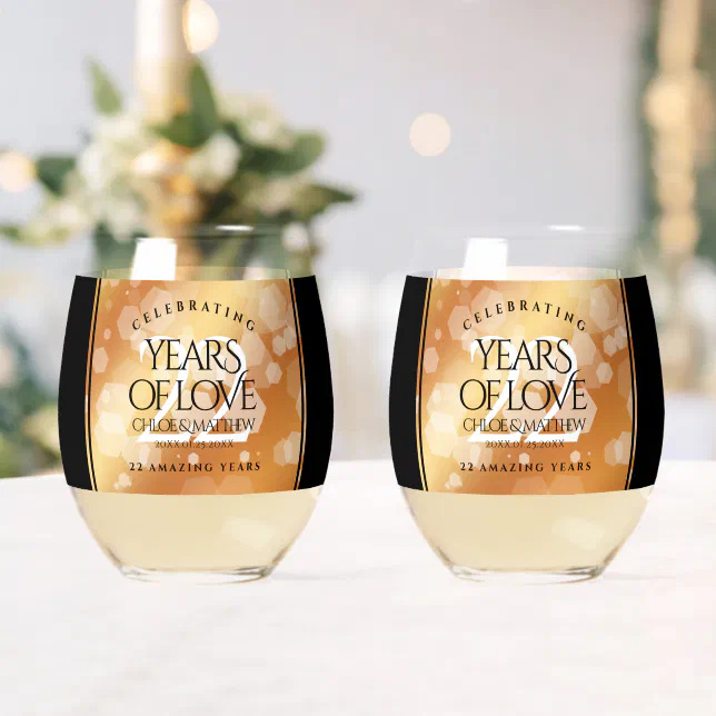 Elegant 22nd Copper Wedding Anniversary Whiskey Glass