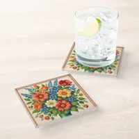 Retro Style Flower Bouquet | Glass Coaster