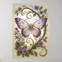 Purple Nouveau Butterfly Poster