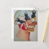 Puffins on the Brain Surreal mixed media collage  Postcard