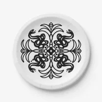 Black and White Tribal Snake  Paper Plates
