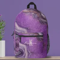 Chic Glam Elegant Purple Glitter Agate Marble Printed Backpack