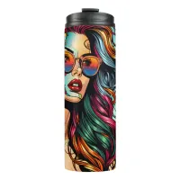 Fractured Art | Abstract Woman at Beach Thermal Tumbler