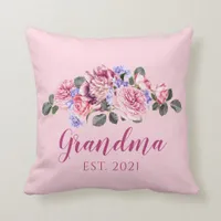 New Grandma Elegant Pink Floral Rose Peony Throw Pillow