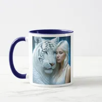 Mystical White Tiger and Beautiful Woman  Mug