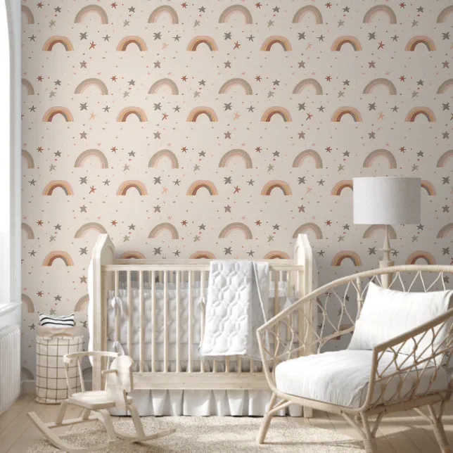 Rainbow Baby Neutral Watercolor Nursery Pattern Wallpaper