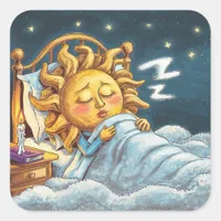 whimsical sunshine in bed asleep square sticker