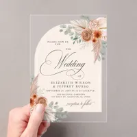 Rustic Calligraphy Boho Terracotta Pampas Wedding Acrylic Invitations