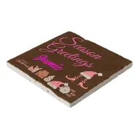 Season Greetings Monogram Name - Pink on Brown | Trivet