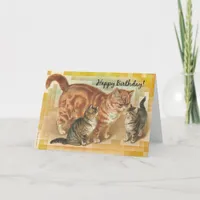 Vintage Momma Cat and Kittens, Birthday Card