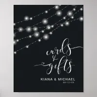 Modern String Lights Wedding Sign B&W ID585