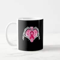 Breast Cancer Skeleton Hand Heart Sign Ribbon Awar Coffee Mug