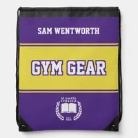 Gym Gear Purple Yellow College University Varsity Drawstring Bag