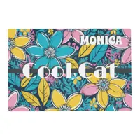 Hippie Retro Flowers Groovy Bright Cool Cat Placemat