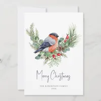 Christmas Bullfinch and Greenery Holiday Card